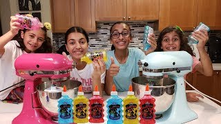 Making 3 Color Slime in a Blender Challenge with Sisiters Fun Tube