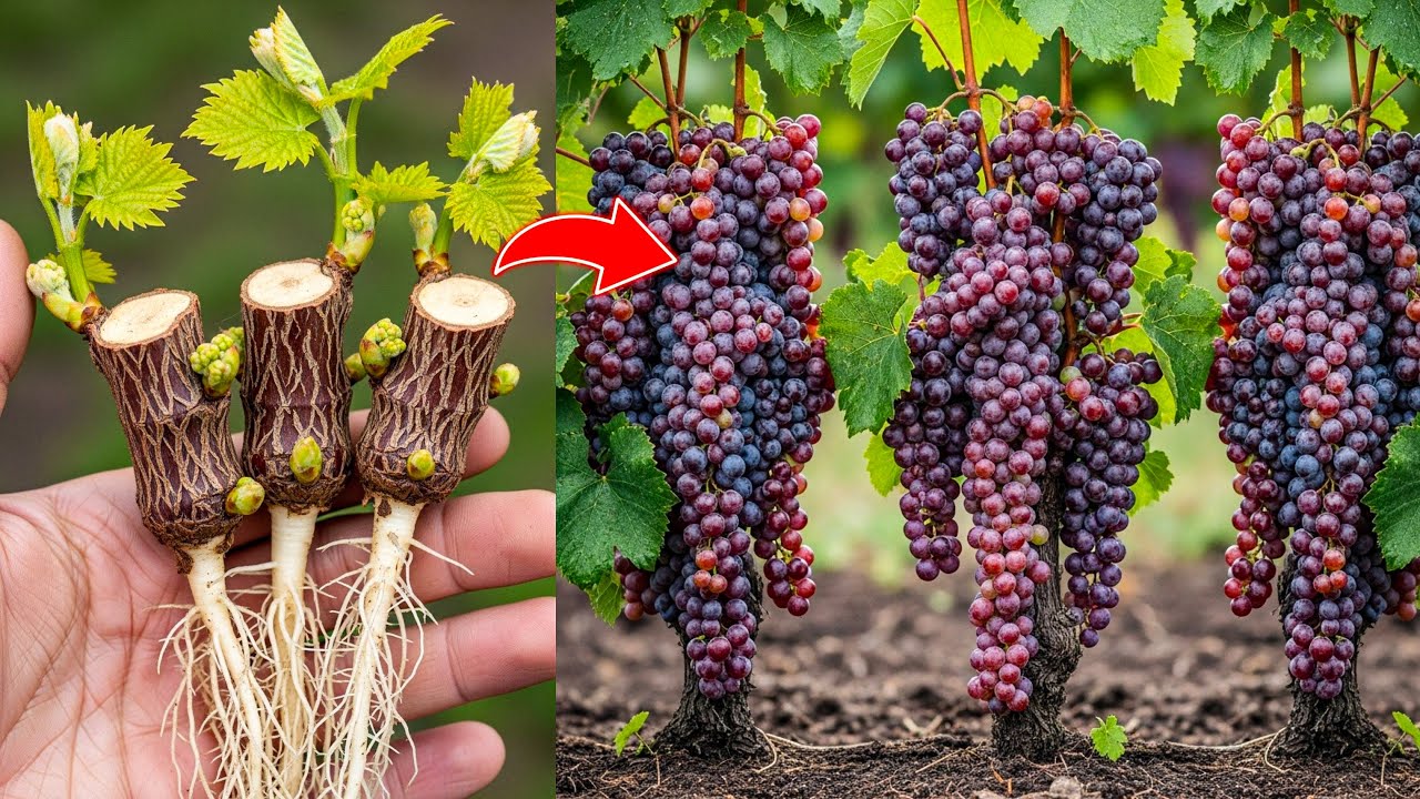 Put This Under Your Grape Cutting — It Roots Super Fast and Produces Huge Clusters of Grapes!