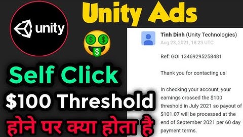 Unity ads payment proof | Earn $100 unity threshold | Unity Payment Proof unity self earning trick