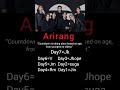 Arirang countdown from youngest to oldest on Netflix #bts #netflix #arirang #jk #v #shorts