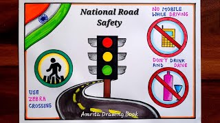 National Road Safety Day Poster Drawing/Road Safety Week Poster/Road Safety Drawing for competition
