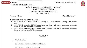 MSC 3RD SEM PHYSICS PARTICLE PHYSICS NOV 2019 | PTU