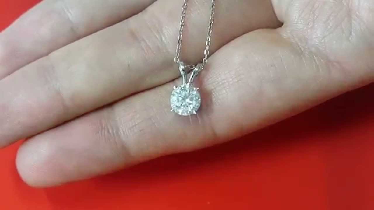 1 Carat Diamond Pendant D SI2 Necklace Chain Solid 14k White Gold Round Cut 17"