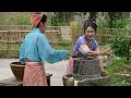 Creative girl making delicious a bowl of mung bean cold noodles | Organic countryside food