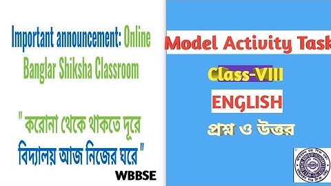 Class 8 English Model Activity Task Question with answer/WBBSE Class VIII English Model Activity Tsk