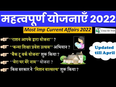 Current Affairs 2022 | महत्वपूर्ण योजनाएँ 2022 | Latest Government Schemes | भारत की प्रमुख योजनाएं