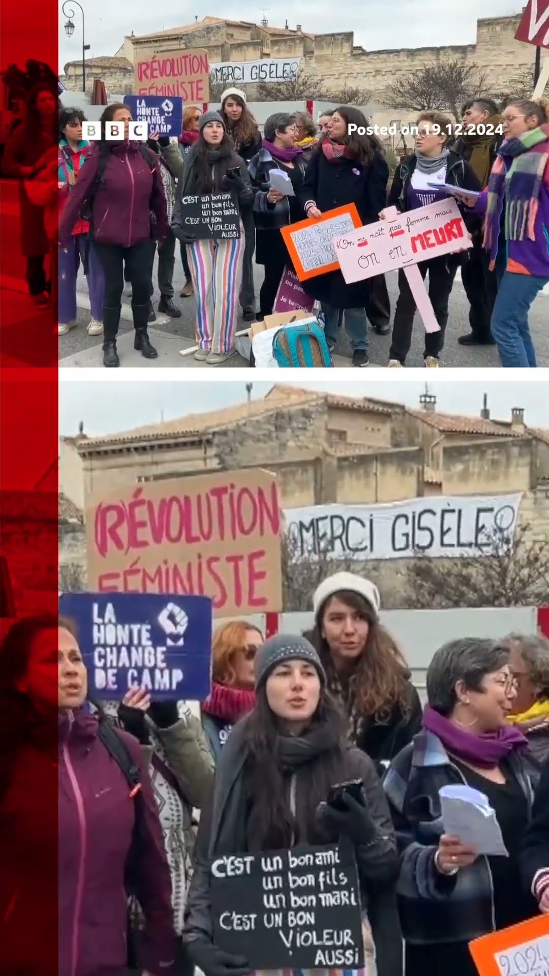 Gisèle Pelicot supporters sing outside Avignon court. #France #BBCNews