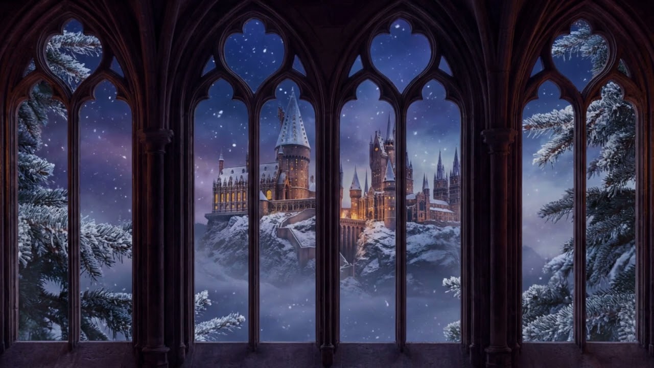 Harry Potter Window Ambience| Snowy Hogwarts Castle View| Harry Potter Winter Window View| Hogwarts