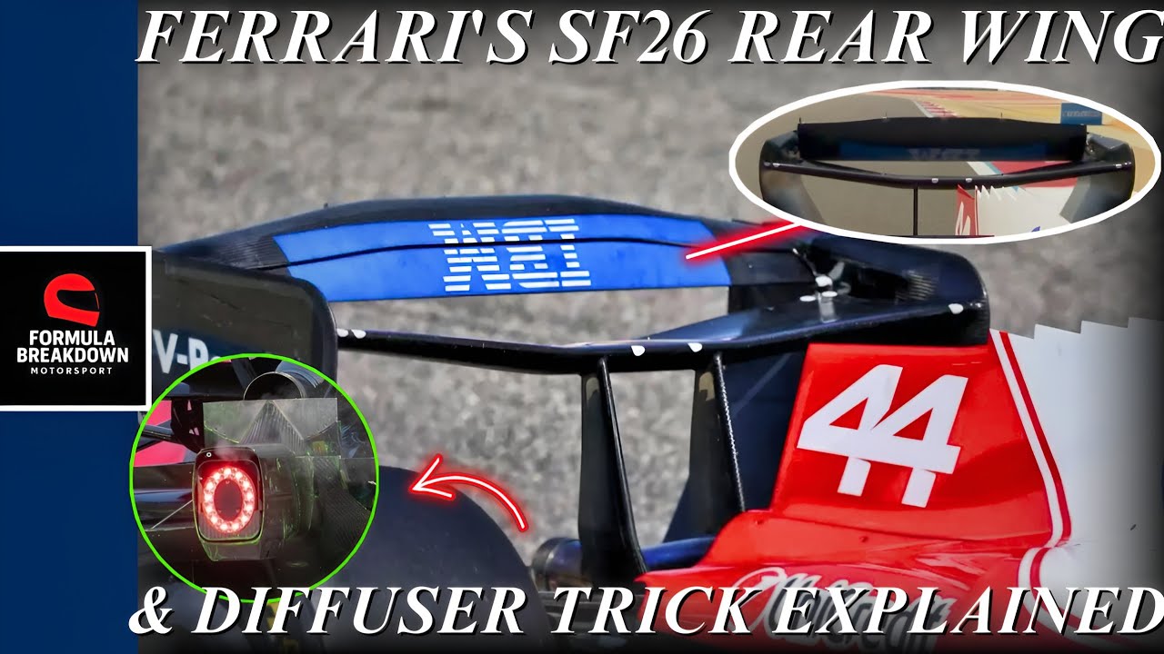 Инновационная активная аэродинамика и диффузор задней части Ferrari SF-26 были замечены во время ...