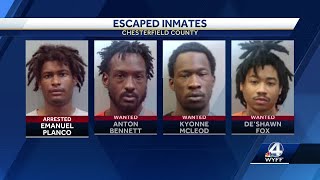 1 inmate captured after 4 inmates escape Chesterfield County Detention Center, officials say