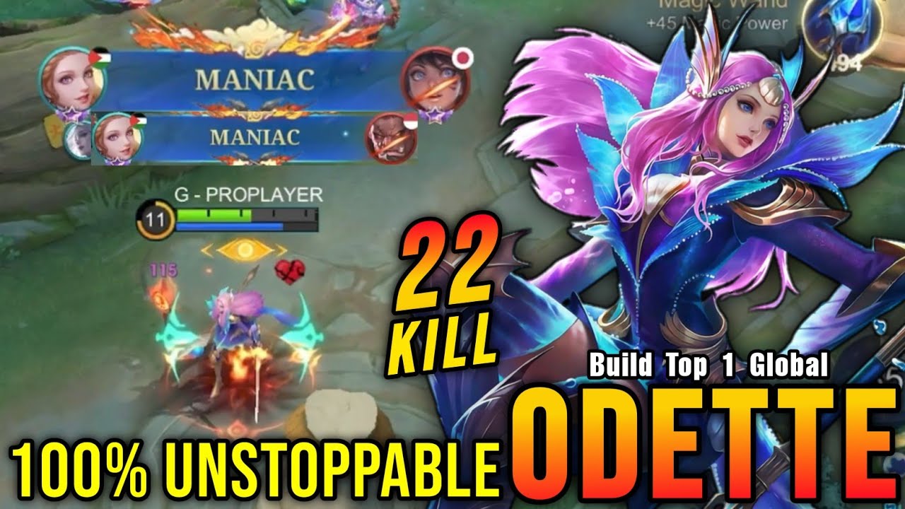 22 Kills + MANIAC!! Odette Unstoppable Midlaner!! - Build Top 1 Global Odette ~ MLBB