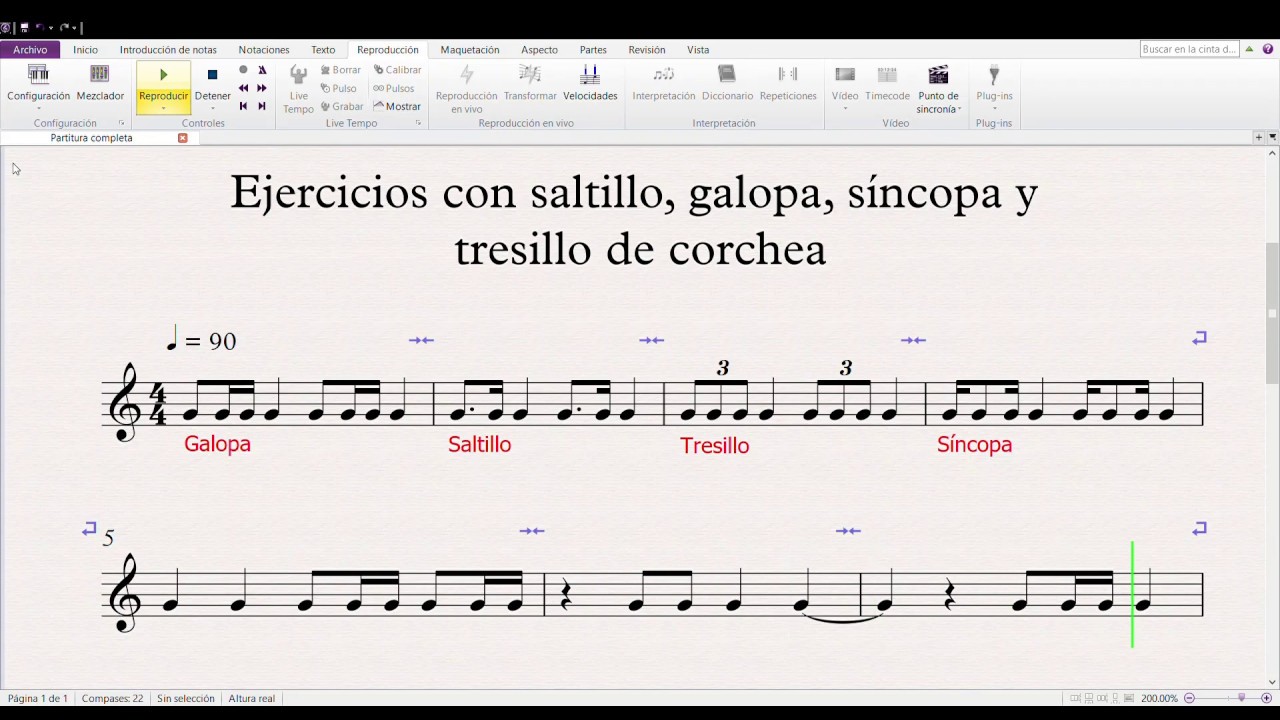 Ejercicios con saltillo, galopa, síncopa y tresillo de corchea