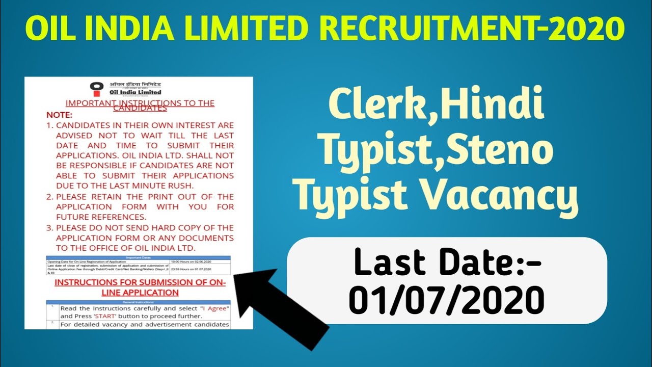 Oil India Limited Recruitment2020Assistant, Clerk, Hindi Typist