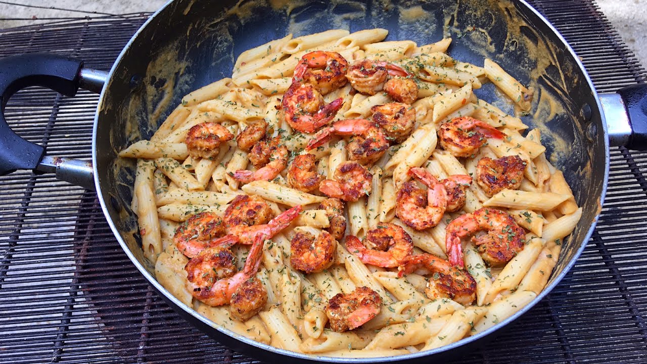COOK WITH ME JERK SHRIMP PASTA WITH CHICKPEA SAUCE | EAT OR PASS? - YouTube