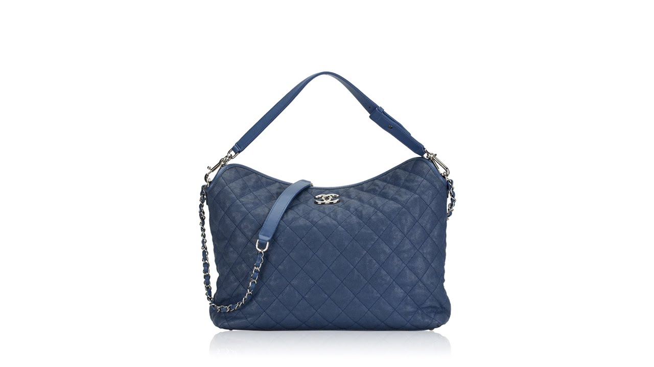 Chanel Caviar Quilted French Riviera Hobo Blue