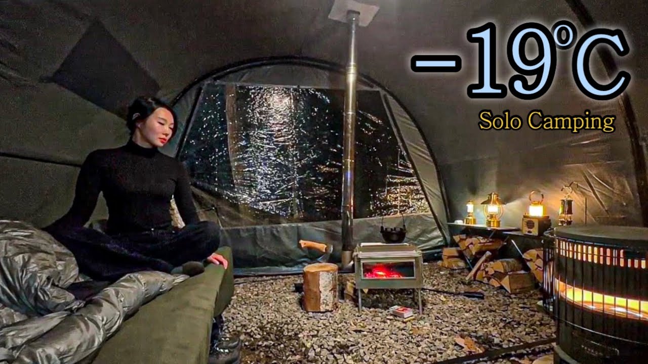 Зимний кемпинг был таким теплым с печкой даже в мороз -19 градусов по Цельсию