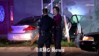 Robbery suspects crash into vacant house during pursuit in Glendoa, California.