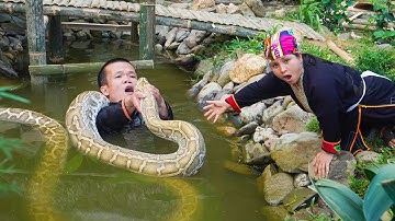 FULL VIDEO: Dwarf family survive Attack by giant python while building a bamboo bridge & while sleep