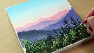 Beautiful mountain landscape / Acrylic painting / Painting Tutorial / Painting ASMR