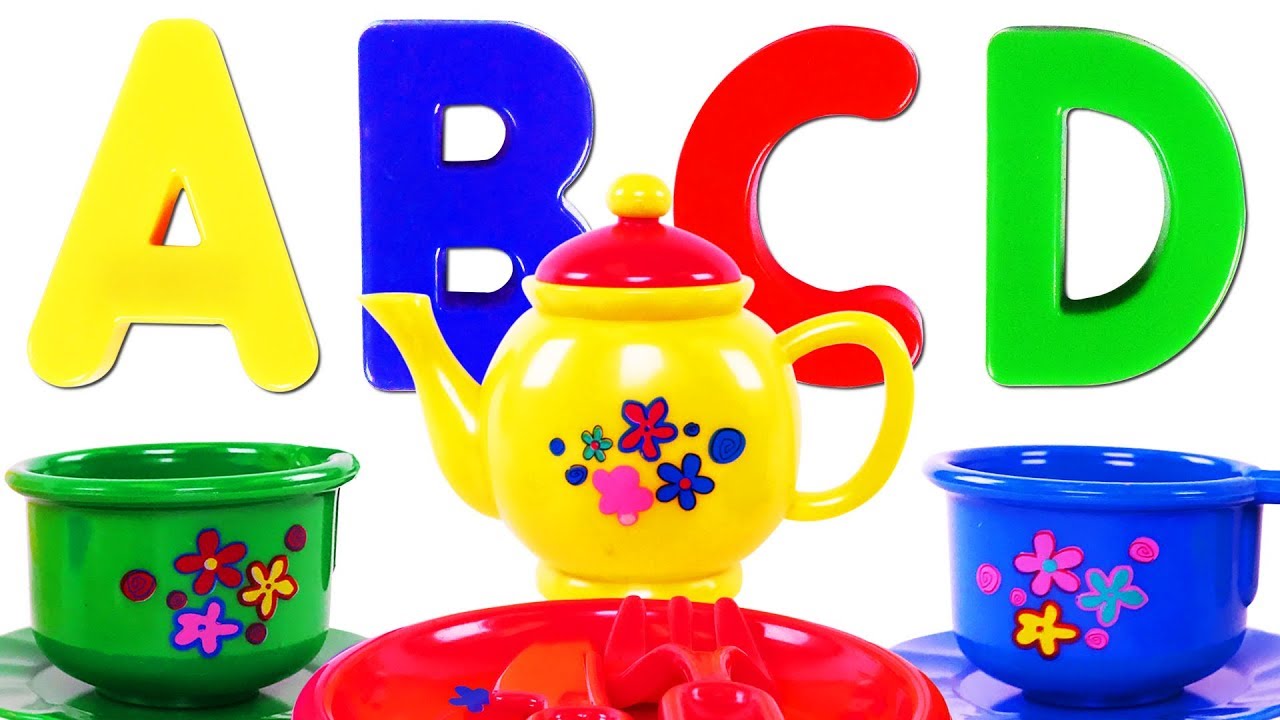 Kids Learn Colors & ABCs with Alphabet Tea Set & Play Doh for Children ...
