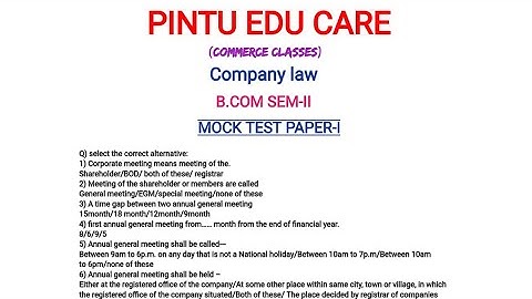 Company law, Important MCQ Question Solved#B.COM SEM-II, C.U.