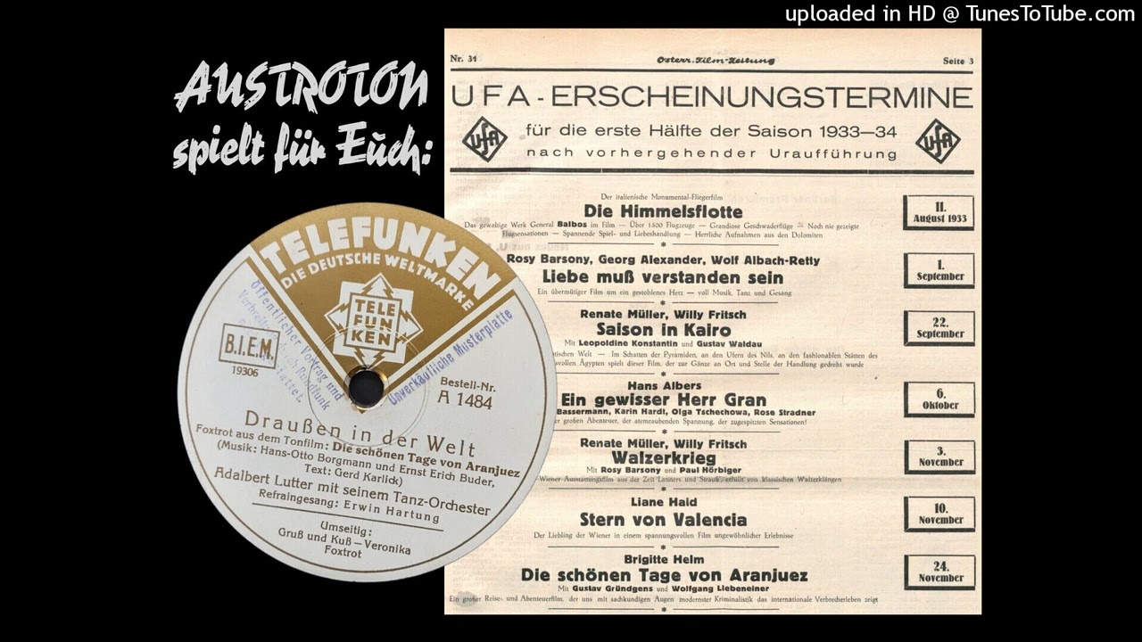Adalbert Lutter Tanzorch., Erwin Hartung (voc): Draußen in der Welt - Foxtrot (Berlin 1933)