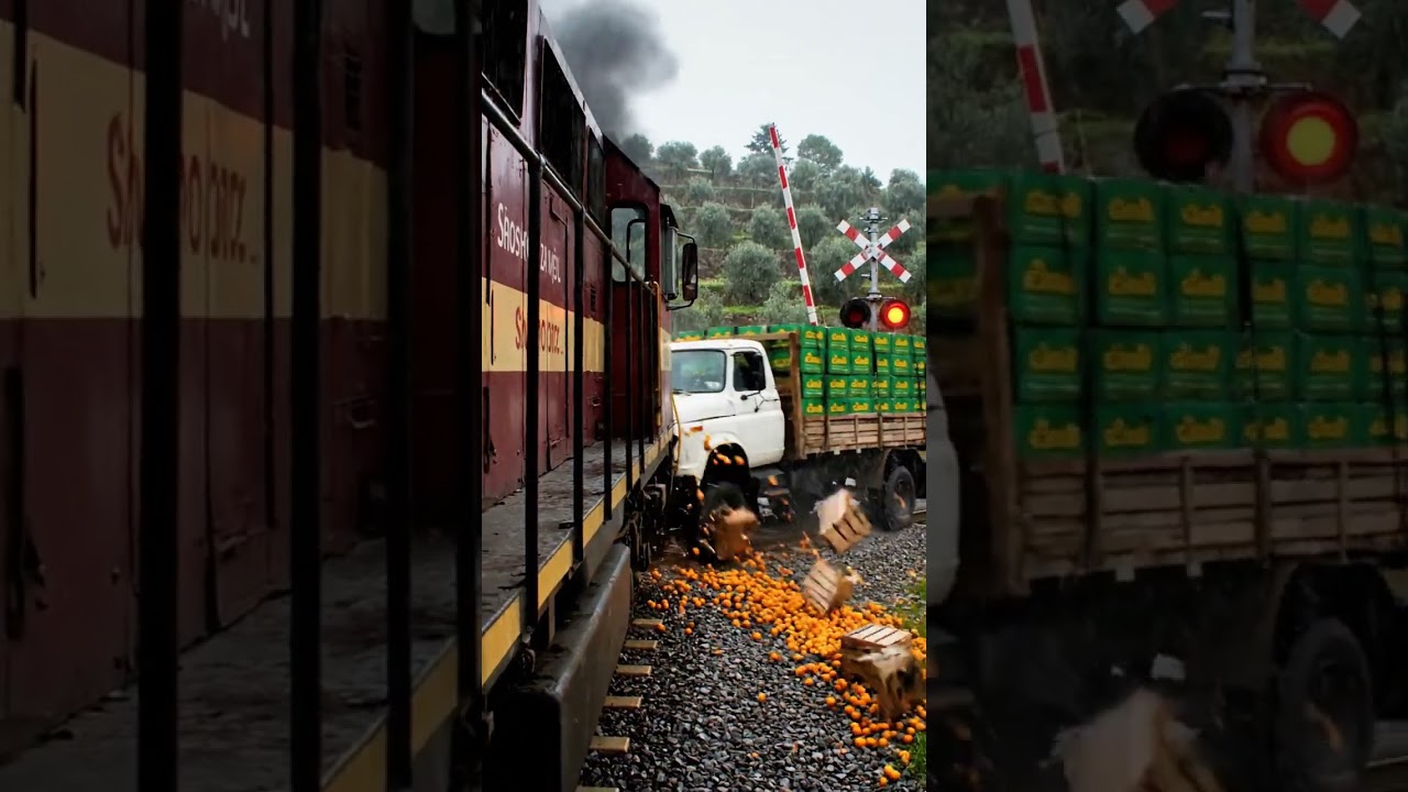 TRACKSIDE DRAMA: Brakes Hard in Time — Locomotive vs FRUIT Truck