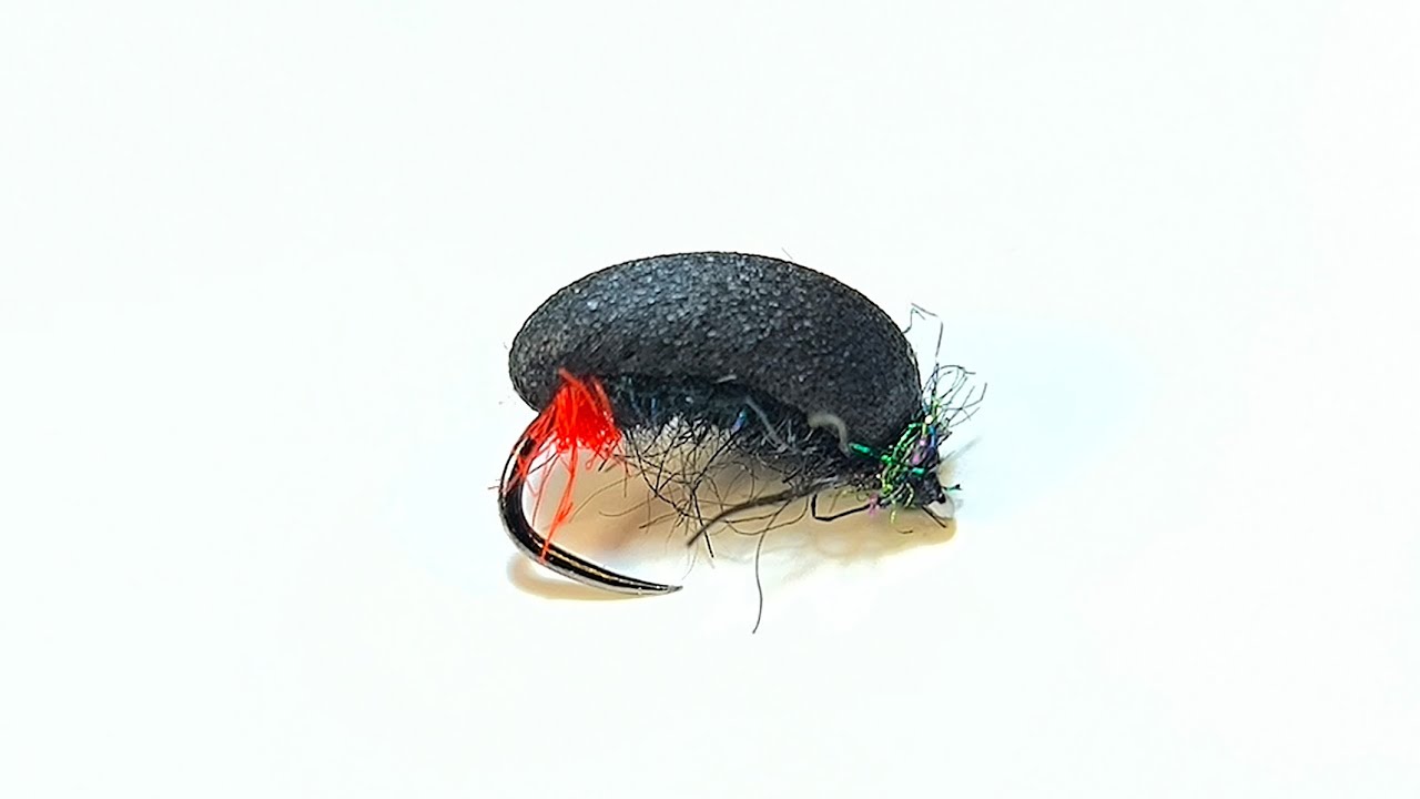 Size #18 Black Foam Beetle Dry Fly. 
