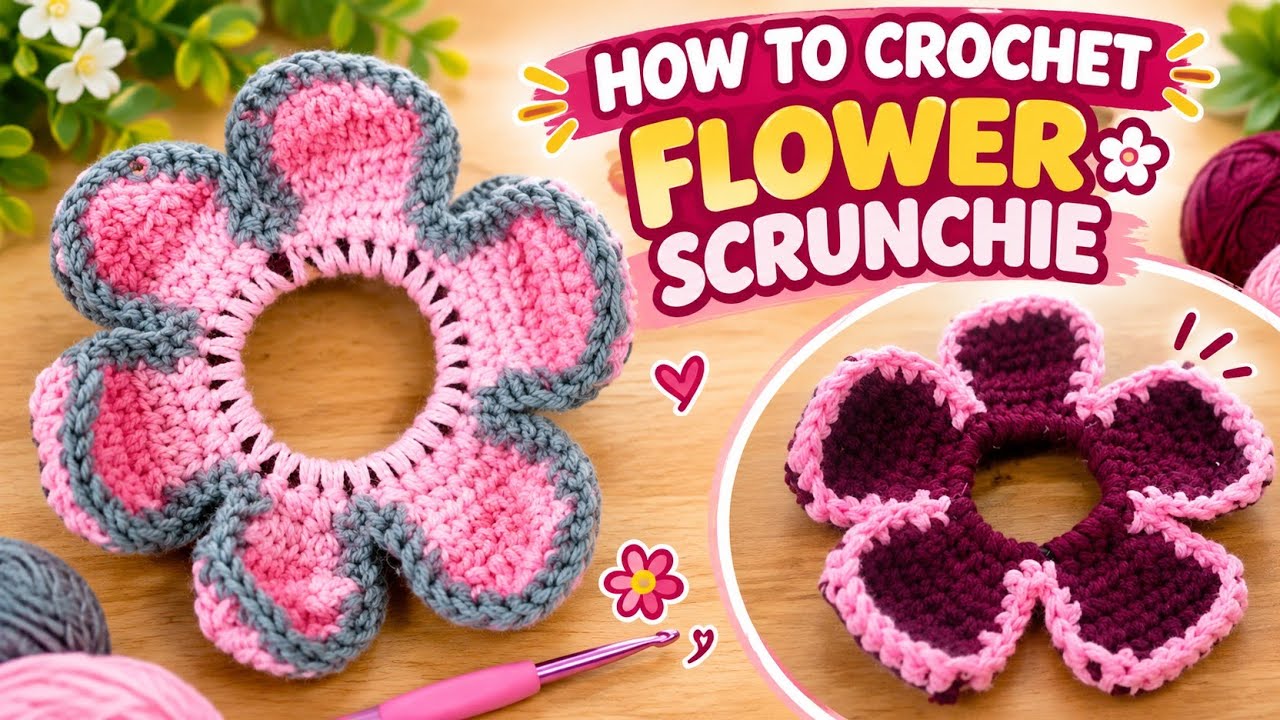 Title Handmade Crochet Flower Scrunchie