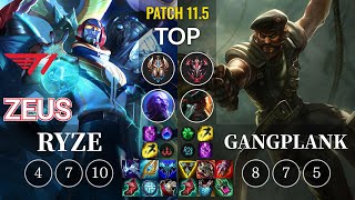 T1 Zeus Ryze vs Gangplank Top - KR Patch 11.5