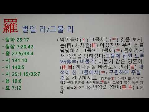 벌일 라 / 그물  라 (羅)  성경 한자,  악한 계략을 벌였으나 선한 계획을 벌이시는 예수님을 보이다イエス·キリスト