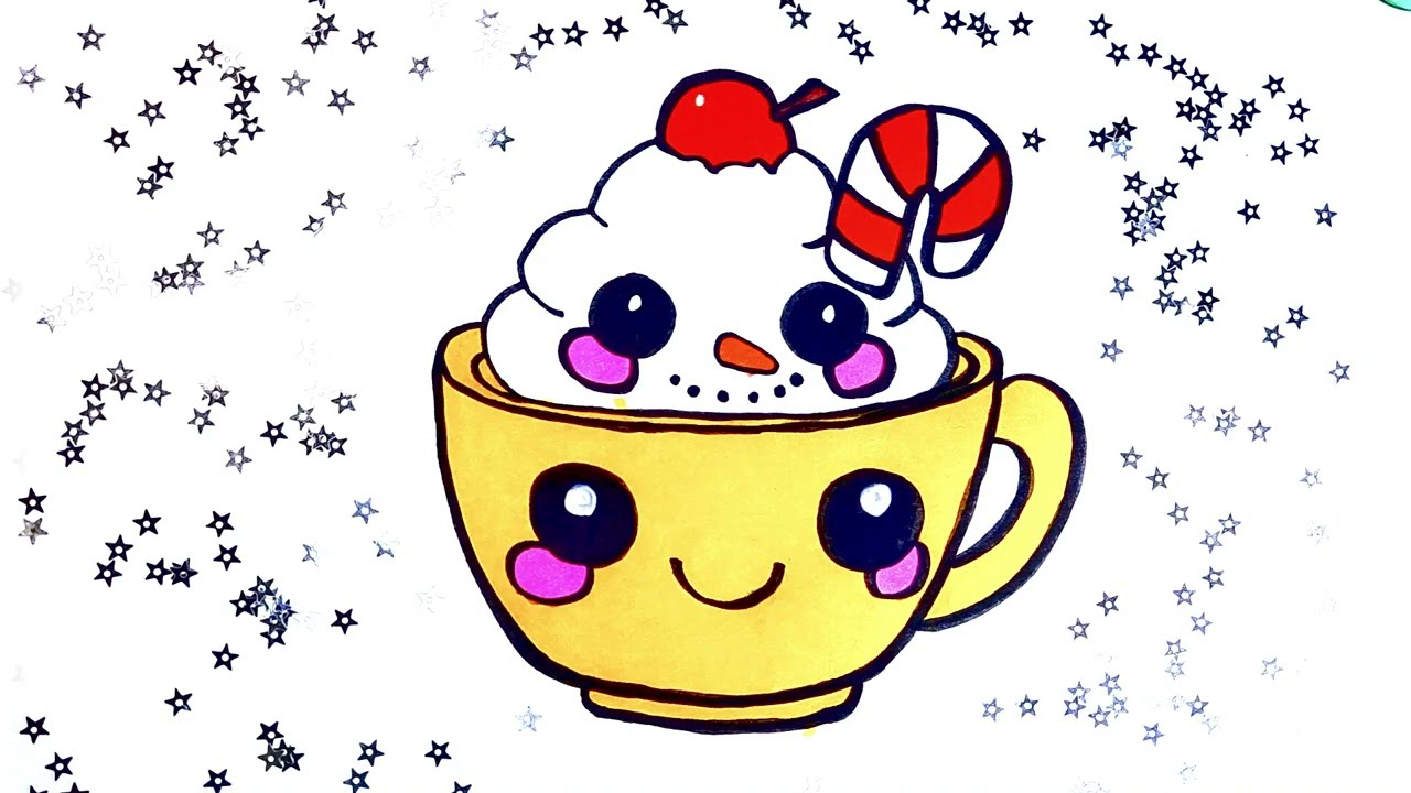 💛☕✨ How to Draw a Happy Cozy Yellow Cup with Cream and Candy • Cozy Kawaii Aesthetic 🤍🎨