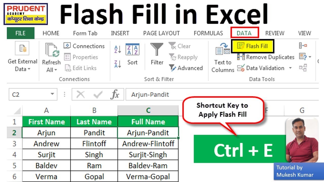 flash fill in Excel - YouTube