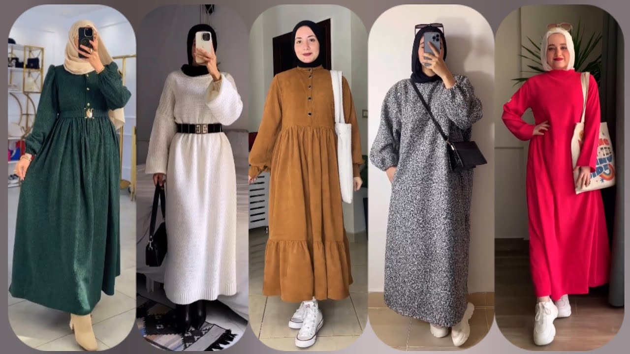 اجدد موديلات فساتين شتاء2024🦋دريسات خروج شتوية للمحجبات موضة شتاء2024🌦️girl winter dress design 2023