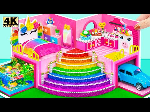 (EASY) Building Cute Unicorn Villa has Rainbow Pop It Stairs from Cardboard ❤️ DIY Miniature House