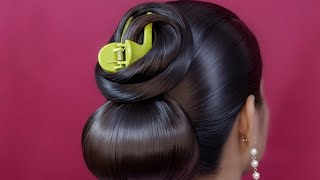 Updo ! Quick &amp; Clean Hairstyles For Girl _ Cute bun hairstyles for long hair for wedding w claw clip