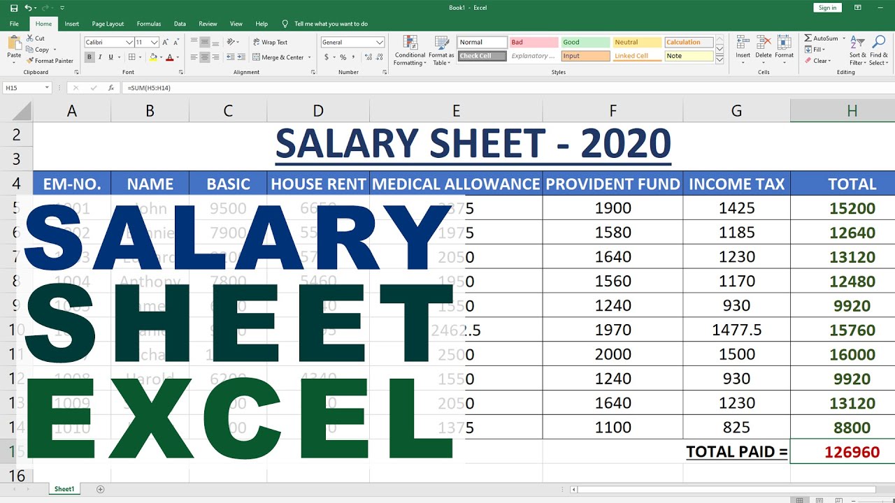 Create Basic Salary Sheet In Ms Excel 2019 Youtube