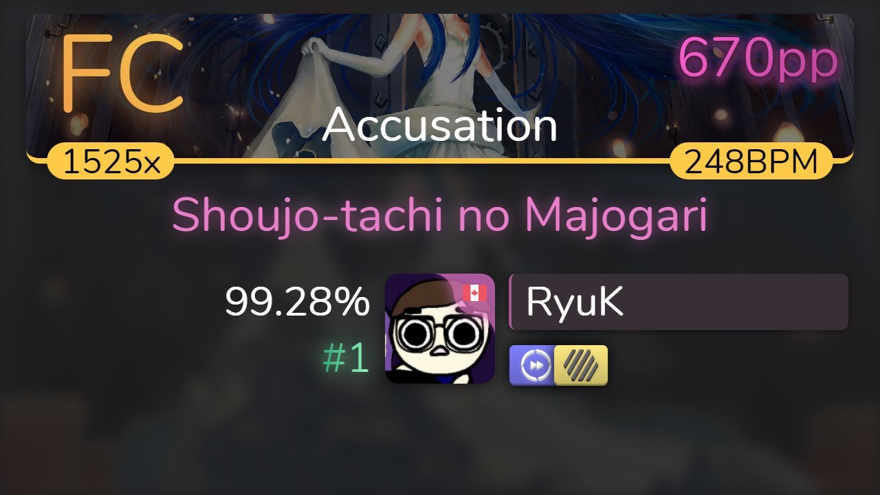 RyuK | -45 - Shoujo-tachi no Majogari [Accusation] +HDDT 99.28% {#1 670pp FC} - osu!