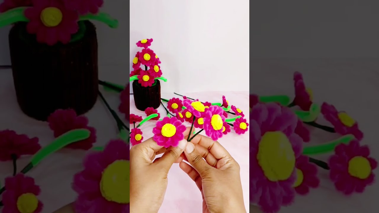 DIY Pipe Cleaner(Chenille)Daisy Flower| How to Make Pink Daisy with Pipe Cleaner| EasyCraft Tutorial