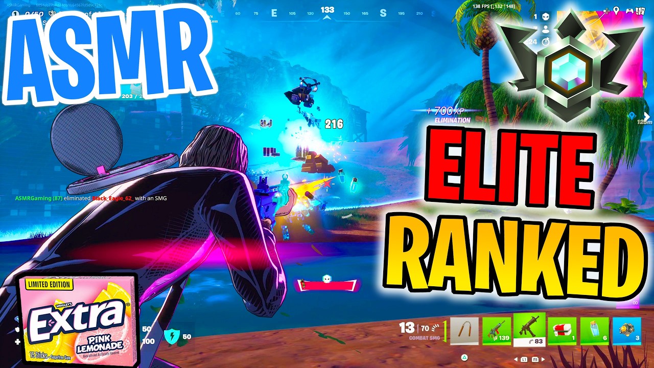 ASMR Gaming 😴 Fortnite Elite Ranked! Gum Chewing 🎮🎧 Controller Sounds + Whispering 💤
