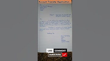 Application For Transfer Bank Account To Another Branch || , Account Transfer Application In English