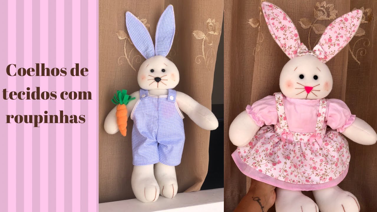 Como fazer coelhinho de tecido com roupinhas parte 2