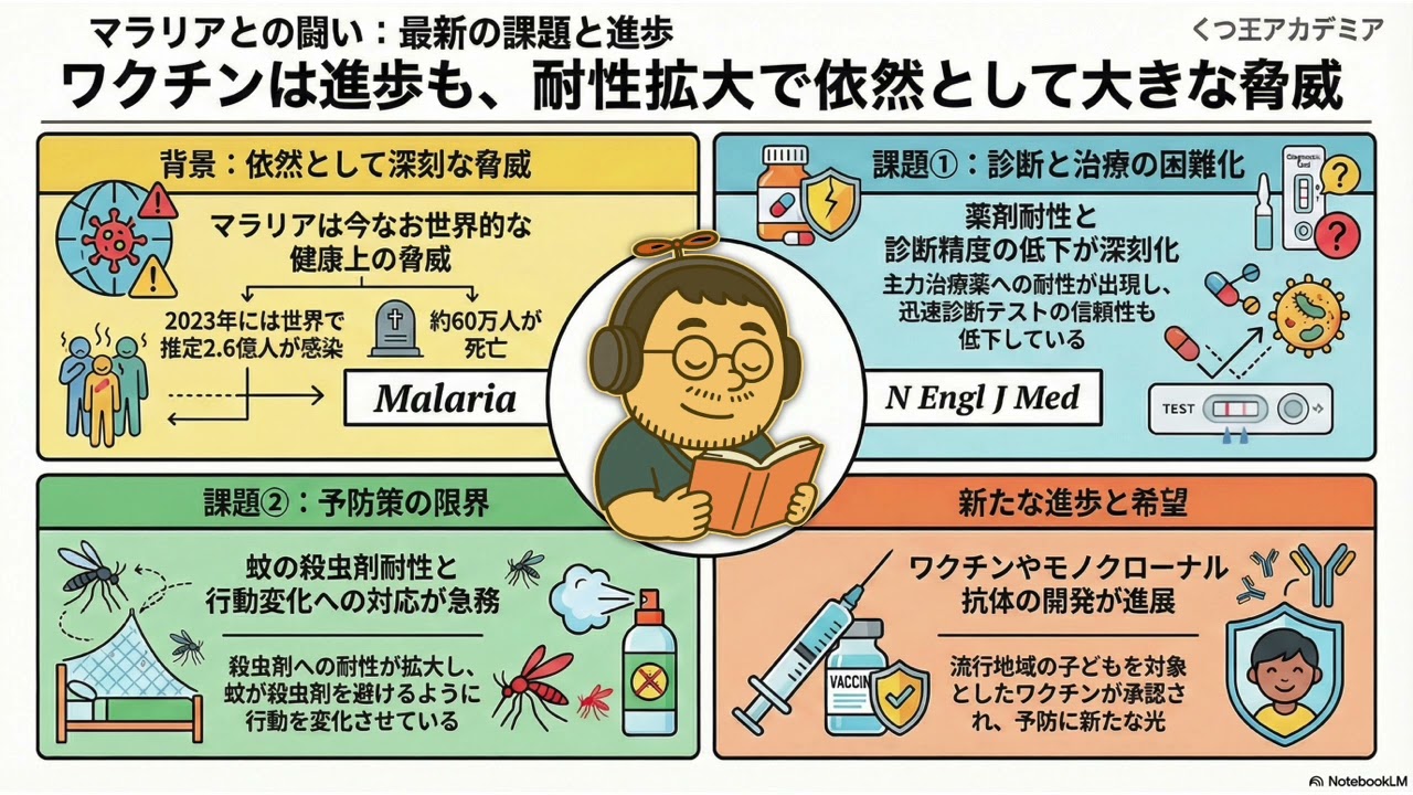 【医療者向け・音声のみ】マラリアの現状と課題：最新の診断・治療戦略、薬剤耐性への対策とワクチンの進歩　N Engl J Med