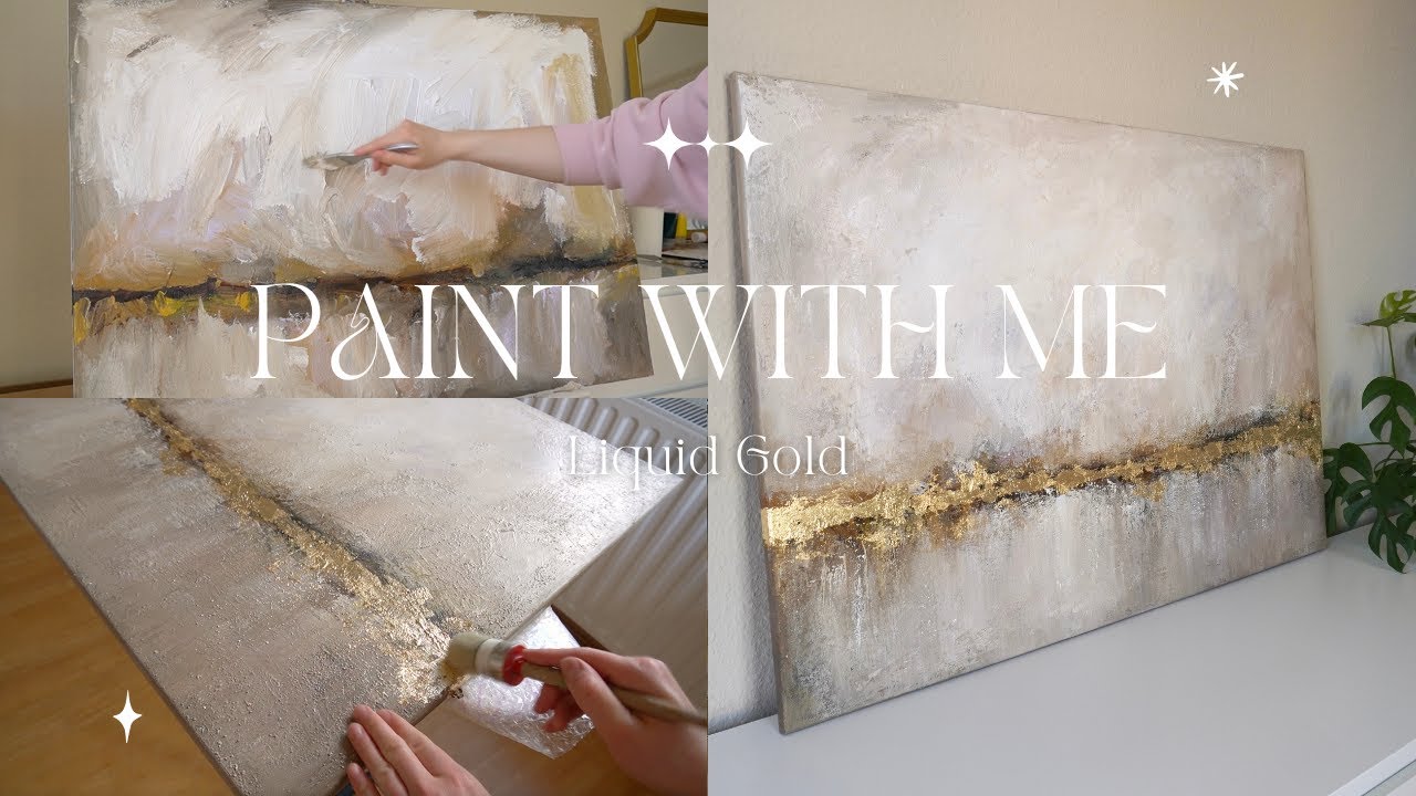 Liquid Gold ✨ Traumhaftes abstraktes Bild in Beige und Gold, DIY Kunst, Malerei für Anfänger