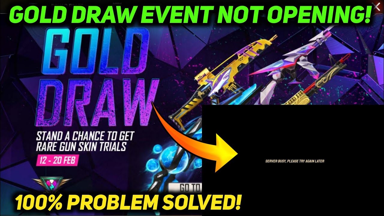 GOLD DRAW EVENT NOT OPENING 100% PROBLEM SOLVED | FREE FIRE NEW EVENT | GOLD DRAW EVENT PROBLEM |