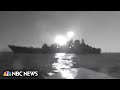 Video shows Ukrainian sea drone striking Russian warship