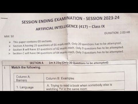 Class9 ARTIFICIAL INTELLIGENCE 2023-24 FINAL EXAM QUESTION PAPER - YouTube