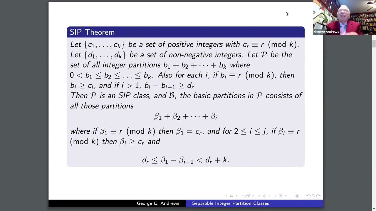 22May2024 CAE Separable Integer Partition Classes_George Andrews