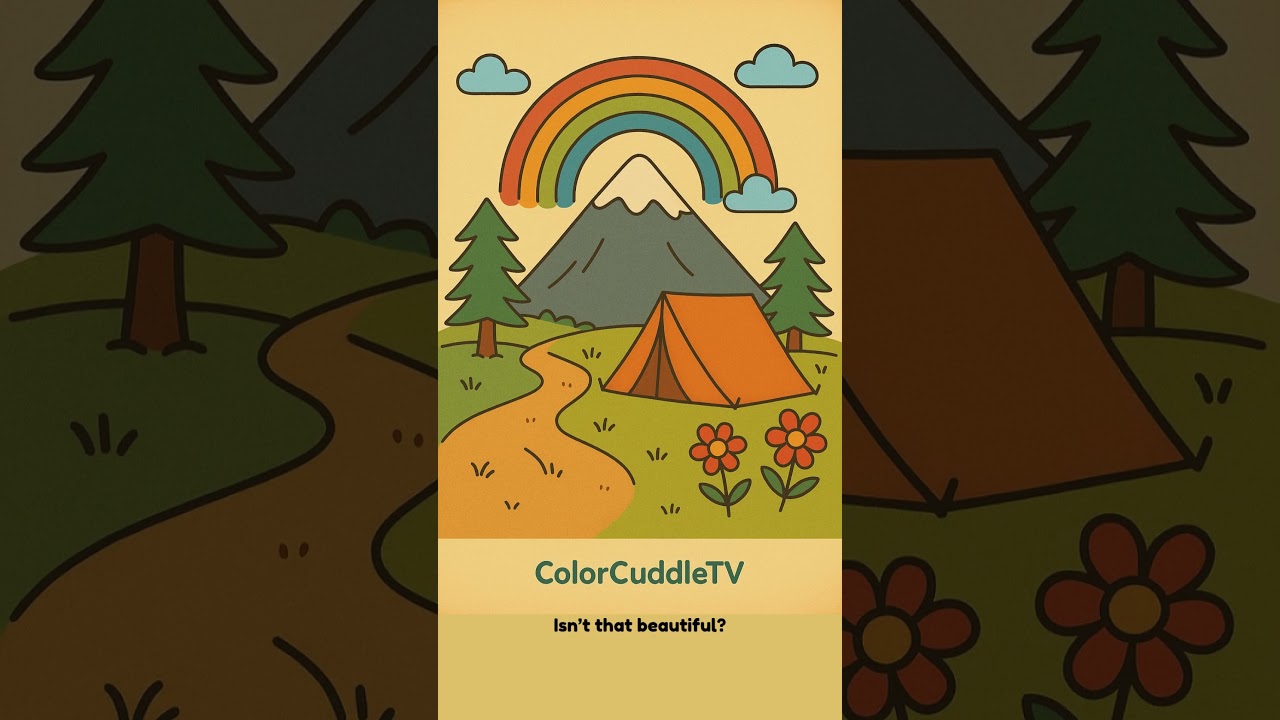 Rainbow and Tent – Calm Mountain Coloring Page 