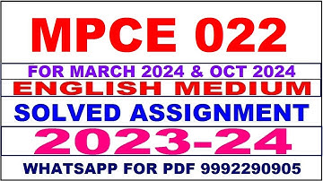 mpce 22 solved assignment 2023-24 | mpce 22 solved assignment in english 2024 | mpce 22 2024